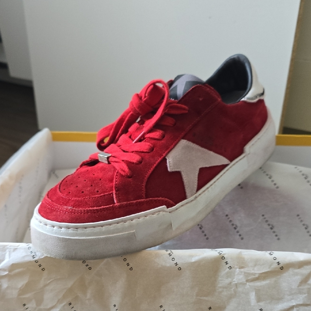 John Richmond Red Suede Sneakers with Star Detail